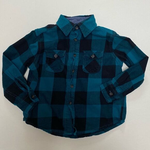 Wonder Nation Black/Turquoise Button Down Flannel - Picture 2 of 6